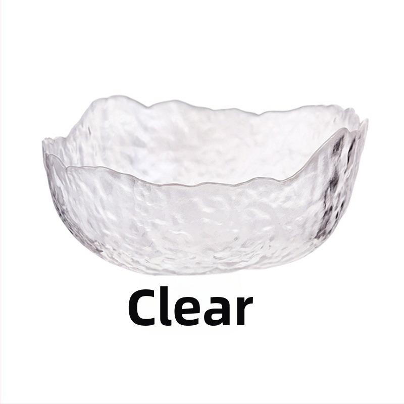 Haamriga töödeldud ebakorrapärane kuldse äärega klaasist salatikauss koduseks kasutamiseks, läbipaistev majapidamiskauss, luksusliku ilmega puuviljakauss