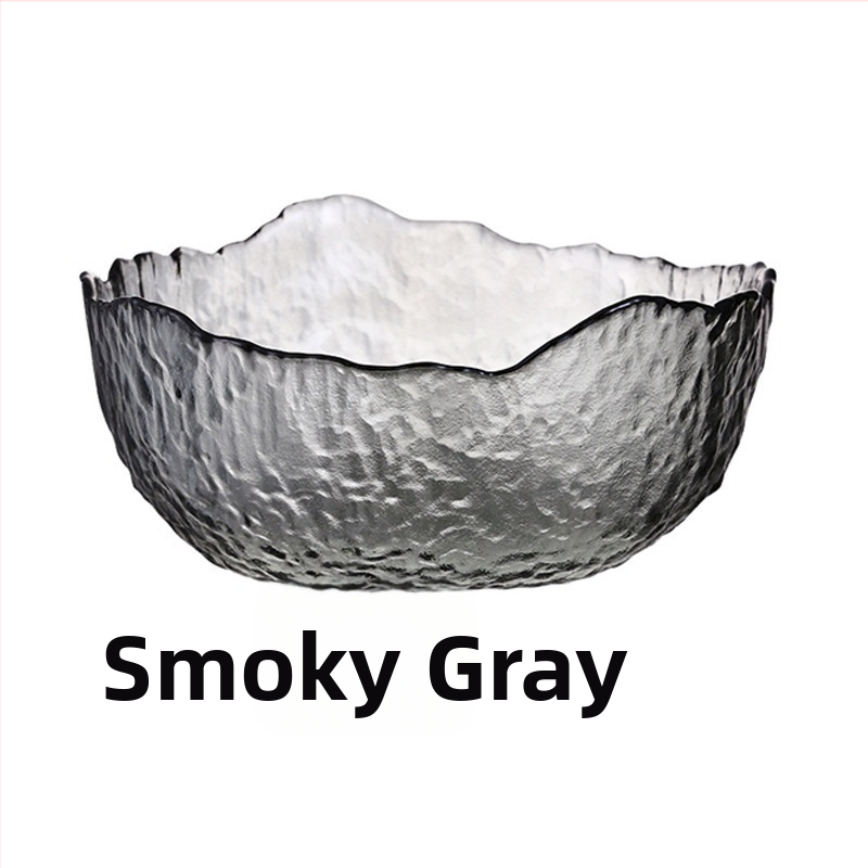 Haamriga töödeldud ebakorrapärane kuldse äärega klaasist salatikauss koduseks kasutamiseks, läbipaistev majapidamiskauss, luksusliku ilmega puuviljakauss