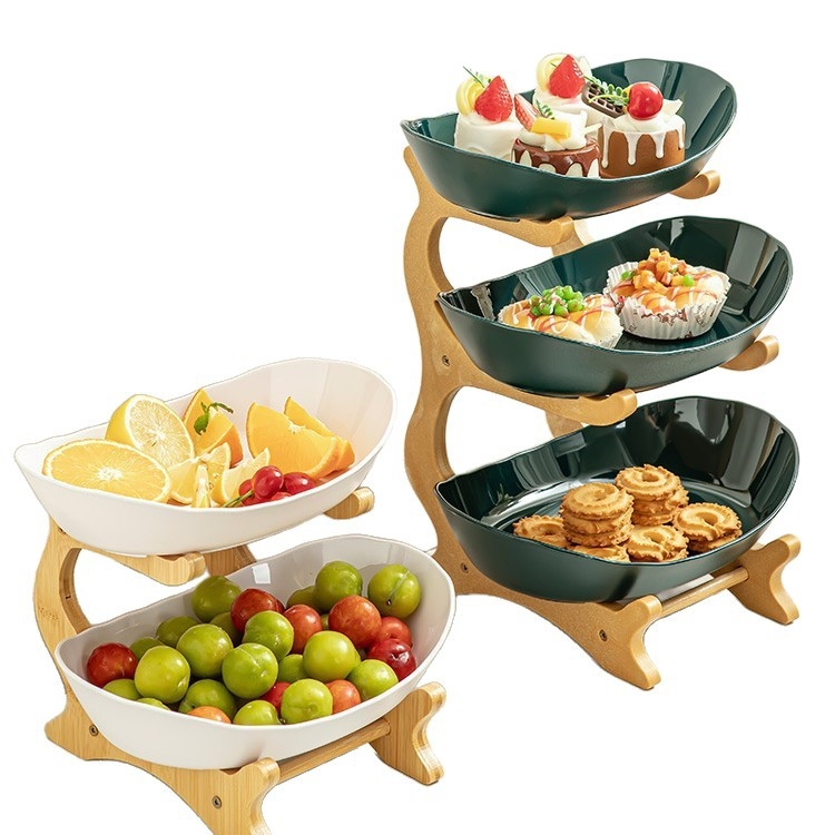 Medžio imitacijos namų apyvokos reikmenų daugiasluoksnė namų apyvokos reikmenų vaisių lėkštė saldainių vaisių lėkštė trijų sluoksnių dvigubo sluoksnio plastikinė lentynėlė vaisių lėkštė