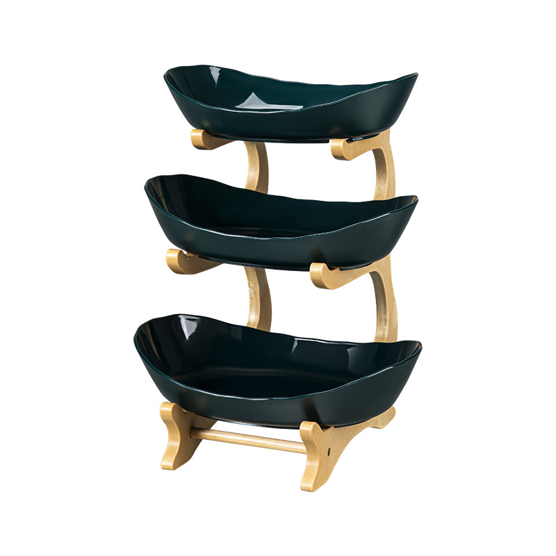 Medžio imitacijos namų apyvokos reikmenų daugiasluoksnė namų apyvokos reikmenų vaisių lėkštė saldainių vaisių lėkštė trijų sluoksnių dvigubo sluoksnio plastikinė lentynėlė vaisių lėkštė