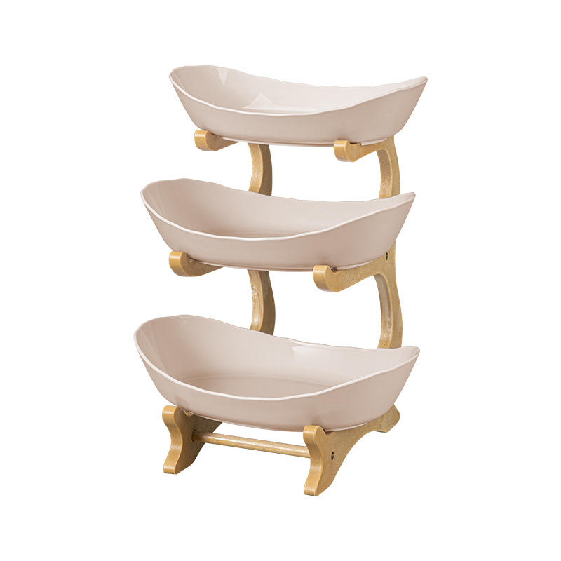 Medžio imitacijos namų apyvokos reikmenų daugiasluoksnė namų apyvokos reikmenų vaisių lėkštė saldainių vaisių lėkštė trijų sluoksnių dvigubo sluoksnio plastikinė lentynėlė vaisių lėkštė