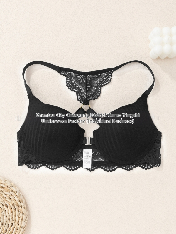 Euroopa ja Ameerika piiriülene aluspesu Amazoni uus seksikas triibuline rinnahoidja, esiosa pandlaga, push-up trükitud pitsist seljaga rinnahoidja