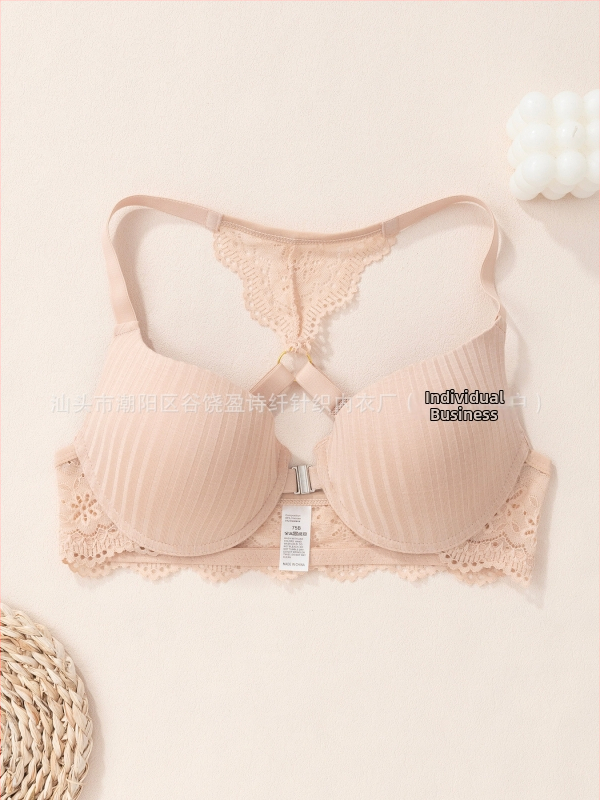 Euroopa ja Ameerika piiriülene aluspesu Amazoni uus seksikas triibuline rinnahoidja, esiosa pandlaga, push-up trükitud pitsist seljaga rinnahoidja