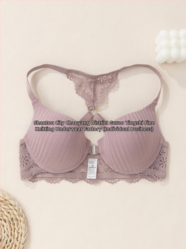 Euroopa ja Ameerika piiriülene aluspesu Amazoni uus seksikas triibuline rinnahoidja, esiosa pandlaga, push-up trükitud pitsist seljaga rinnahoidja