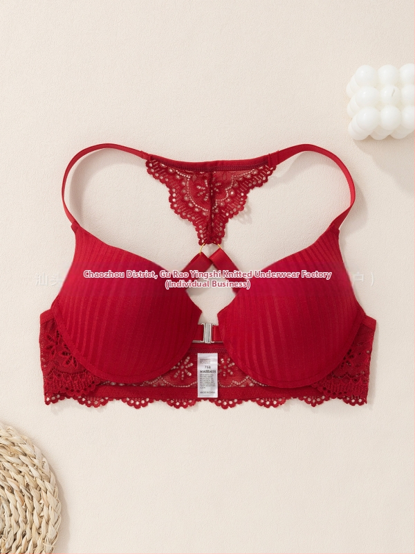 Euroopa ja Ameerika piiriülene aluspesu Amazoni uus seksikas triibuline rinnahoidja, esiosa pandlaga, push-up trükitud pitsist seljaga rinnahoidja