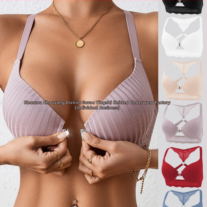 Европейско и американско трансгранично бельо Amazon Нов секси раиран сутиен с предна катарама и щампован дантелен гръб