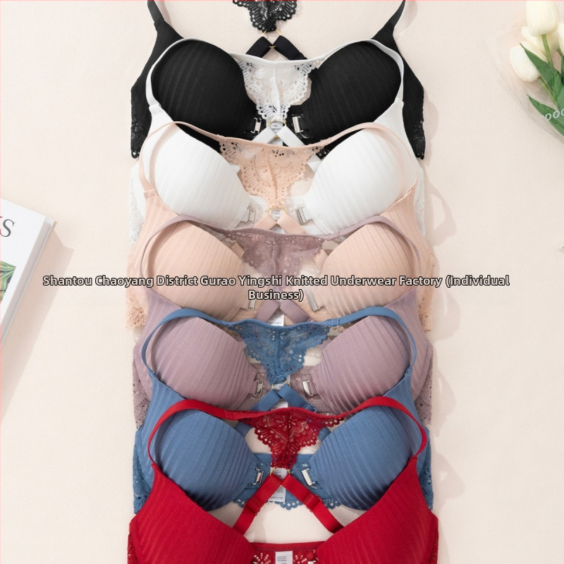 Европейско и американско трансгранично бельо Amazon Нов секси раиран сутиен с предна катарама и щампован дантелен гръб