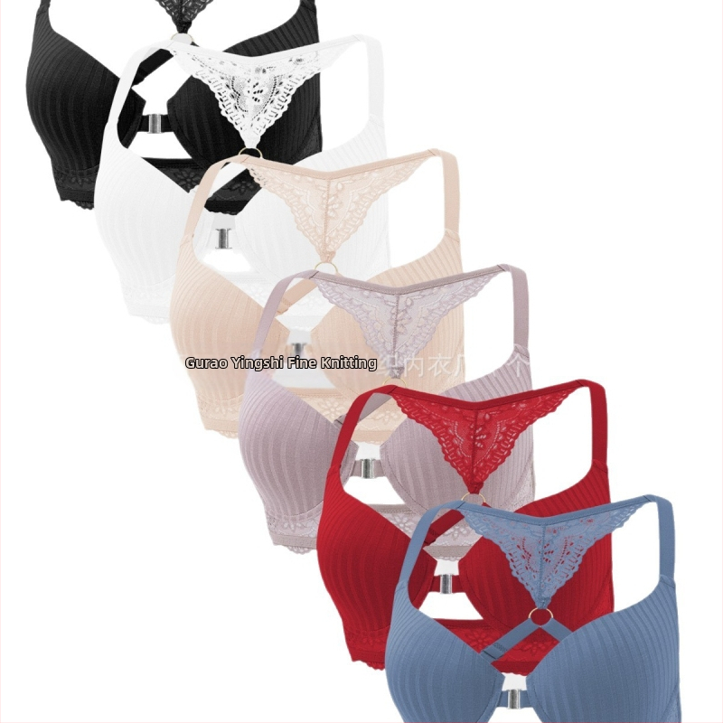 Европейско и американско трансгранично бельо Amazon Нов секси раиран сутиен с предна катарама и щампован дантелен гръб