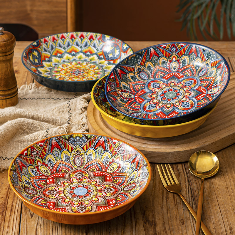 Bohemiška keraminė lėkštė, gili lėkštė namams, vaisių lėkštė, plokščia lėkštė, kepsnių lėkštė, makaronų lėkštė