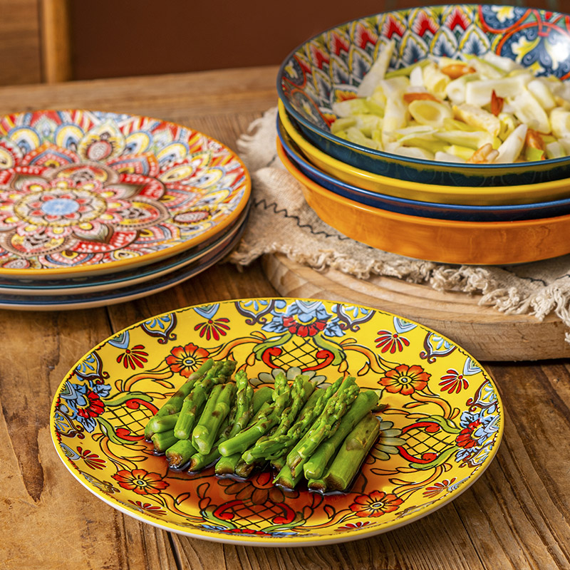 Bohemiška keraminė lėkštė, gili lėkštė namams, vaisių lėkštė, plokščia lėkštė, kepsnių lėkštė, makaronų lėkštė