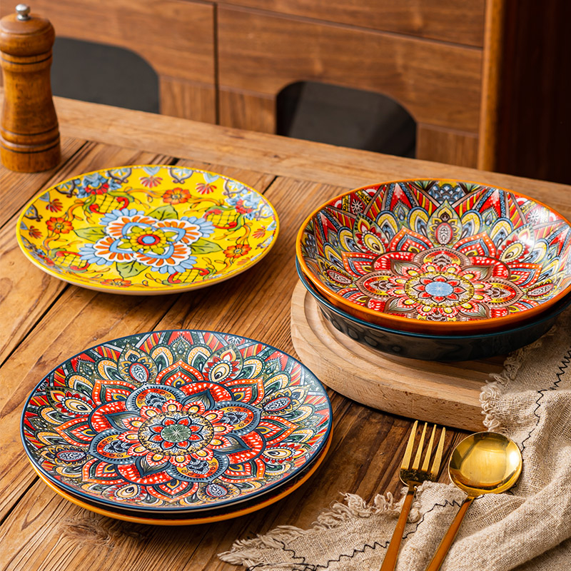 Bohemiška keraminė lėkštė, gili lėkštė namams, vaisių lėkštė, plokščia lėkštė, kepsnių lėkštė, makaronų lėkštė