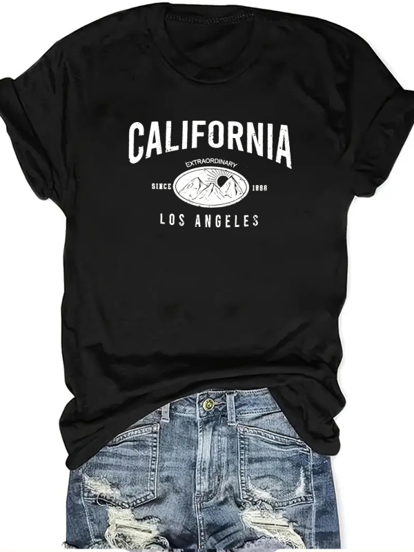 Kaliforniai Los Angeles-i betűs export póló, nagy méretű, határokon átnyúló, rövid ujjú női póló