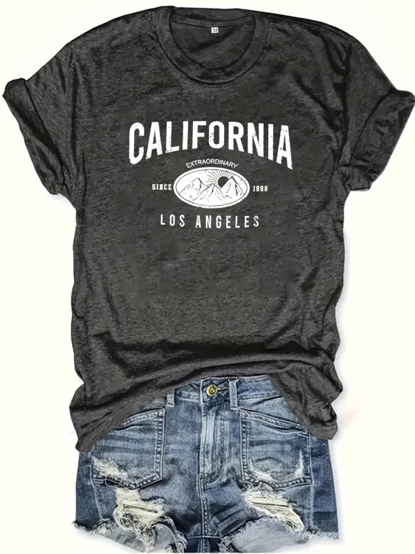 Kaliforniai Los Angeles-i betűs export póló, nagy méretű, határokon átnyúló, rövid ujjú női póló