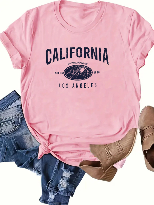 Kaliforniai Los Angeles-i betűs export póló, nagy méretű, határokon átnyúló, rövid ujjú női póló