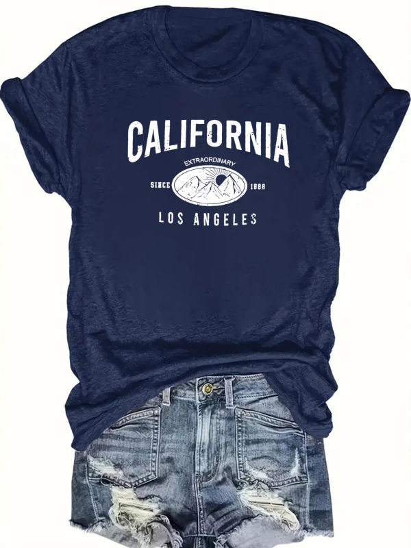 Kaliforniai Los Angeles-i betűs export póló, nagy méretű, határokon átnyúló, rövid ujjú női póló