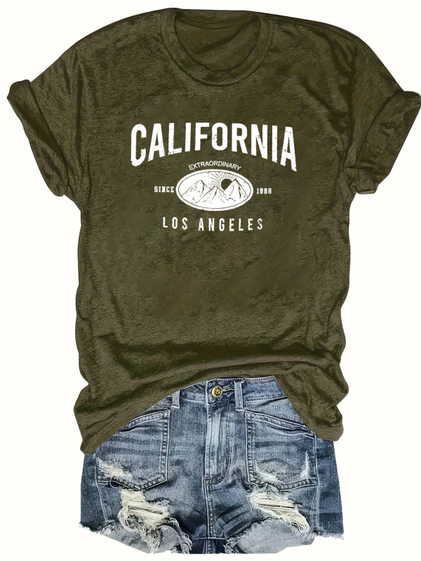 Kaliforniai Los Angeles-i betűs export póló, nagy méretű, határokon átnyúló, rövid ujjú női póló