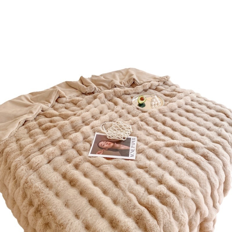 Könnyű luxus buborékos nyúl plüss takaró, téli vastagított korall polár takaró, kanapé lábtakaró, légkondicionáló takaró