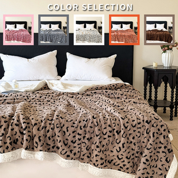 Νέα διπλής στρώσης κουβέρτα από φλις αρνί με παχιά κατιονική εκτύπωση λεοπάρδαλης, διασυνοριακή κουβέρτα διπλής στρώσης