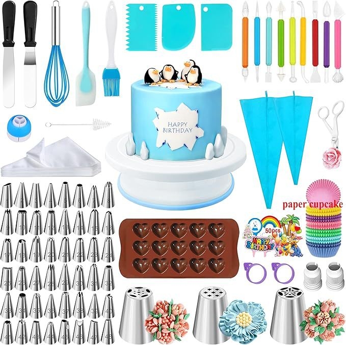 „Amazon“ 90 dalių torto kostiumo kepimo vamzdelių snapelio kostiumo torto kremo mentele kepimo dekoracijos