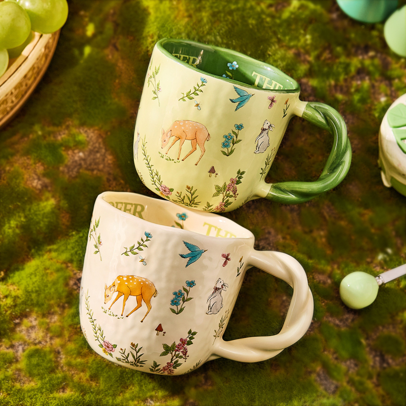 Mori tekstinis keraminis puodelis namų biurui, kūrybingas pasukamos rankenos animacinis vandens puodelis, pieno kavos puodelis, keraminis