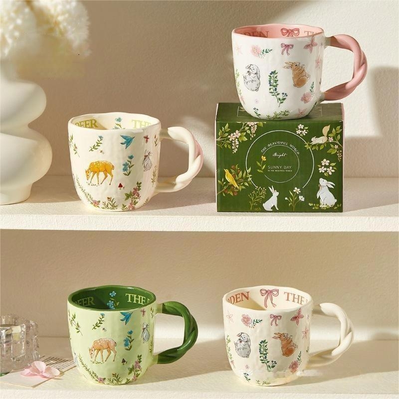 Mori tekstinis keraminis puodelis namų biurui, kūrybingas pasukamos rankenos animacinis vandens puodelis, pieno kavos puodelis, keraminis