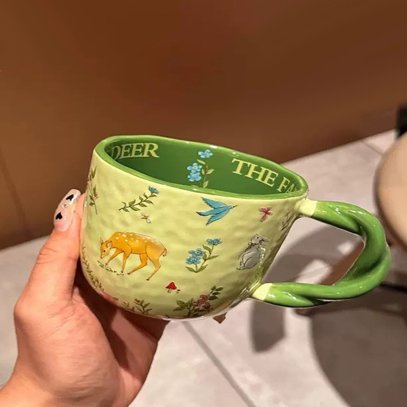 Mori tekstinis keraminis puodelis namų biurui, kūrybingas pasukamos rankenos animacinis vandens puodelis, pieno kavos puodelis, keraminis