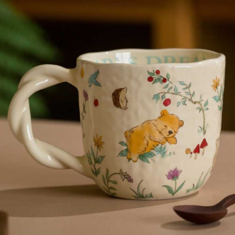 Mori tekstinis keraminis puodelis namų biurui, kūrybingas pasukamos rankenos animacinis vandens puodelis, pieno kavos puodelis, keraminis