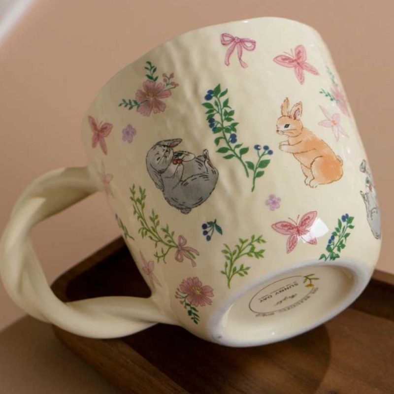 Mori tekstinis keraminis puodelis namų biurui, kūrybingas pasukamos rankenos animacinis vandens puodelis, pieno kavos puodelis, keraminis