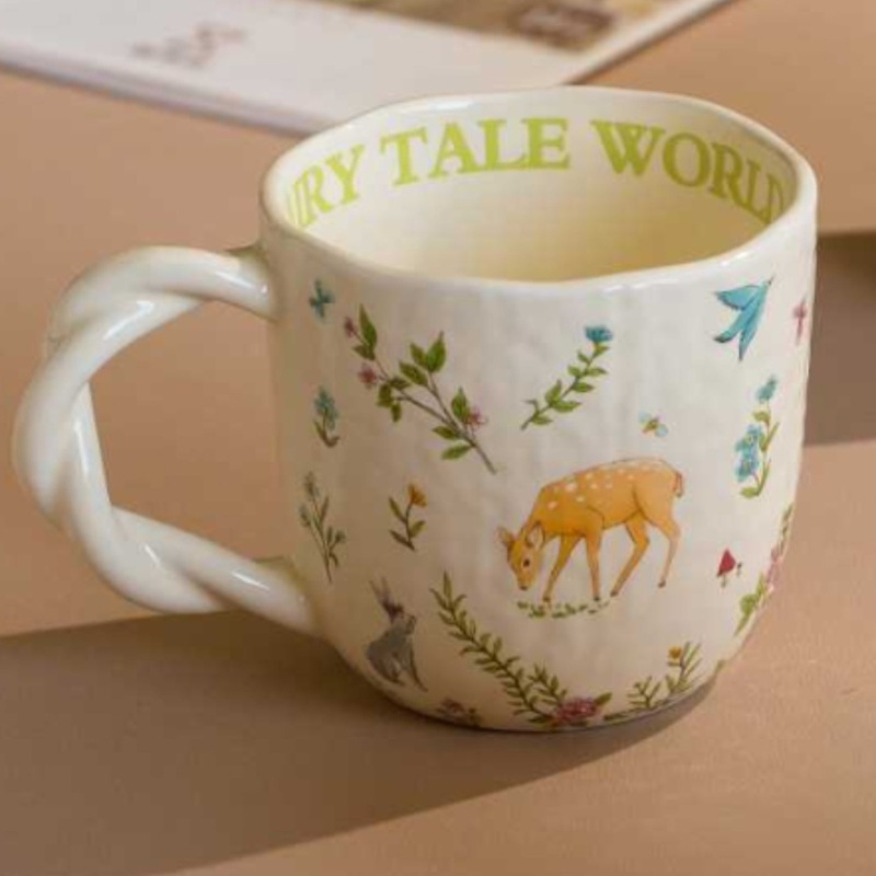 Mori tekstinis keraminis puodelis namų biurui, kūrybingas pasukamos rankenos animacinis vandens puodelis, pieno kavos puodelis, keraminis