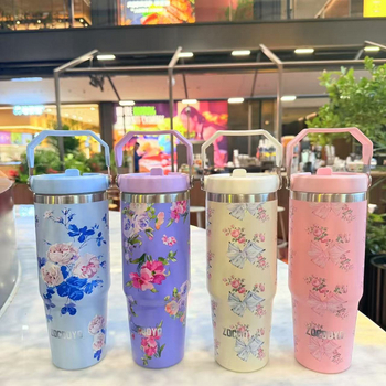 Határokon átnyúló, 30 oz-os hordozható autós pohár, kreatív virág alakú rozsdamentes acél termoszpohár, kültéri hordozható, nagy kapacitású jégpohár