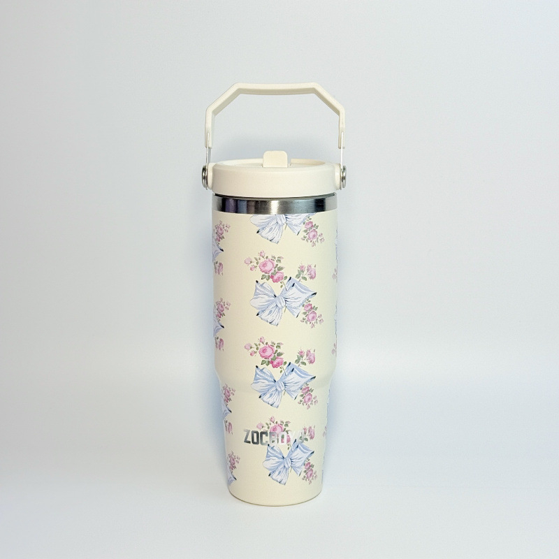 Határokon átnyúló, 30 oz-os hordozható autós pohár, kreatív virág alakú rozsdamentes acél termoszpohár, kültéri hordozható, nagy kapacitású jégpohár