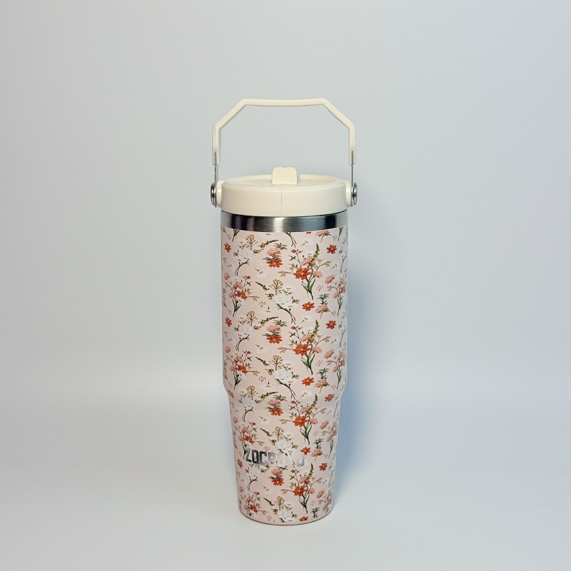 Határokon átnyúló, 30 oz-os hordozható autós pohár, kreatív virág alakú rozsdamentes acél termoszpohár, kültéri hordozható, nagy kapacitású jégpohár