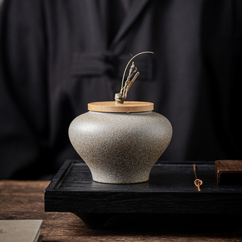 Χειροποίητο ιαπωνικό στιλ χονδρό κεραμικό βάζο τσαγιού από μπαμπού με καπάκι, κεραμικό σφραγισμένο βάζο οικιακού τύπου Pu\'er μαύρου τσαγιού, αδιάβροχο δοχείο τσαγιού