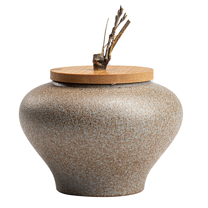 Kézzel készített japán stílusú durva kerámia bambusz fedeles teáskancsó kerámia lezárt háztartási Pu'er fekete tea nedvességálló tárolóedény teásdoboz