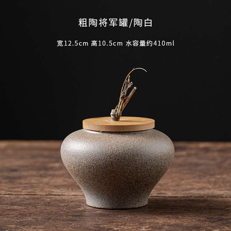 Kézzel készített japán stílusú durva kerámia bambusz fedeles teáskancsó kerámia lezárt háztartási Pu'er fekete tea nedvességálló tárolóedény teásdoboz