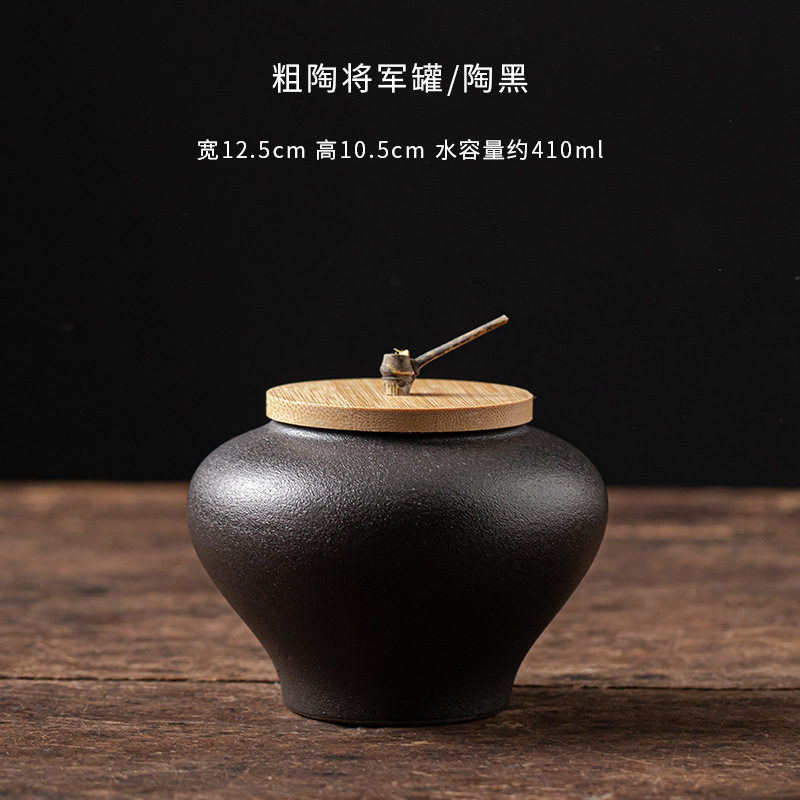 Kézzel készített japán stílusú durva kerámia bambusz fedeles teáskancsó kerámia lezárt háztartási Pu'er fekete tea nedvességálló tárolóedény teásdoboz