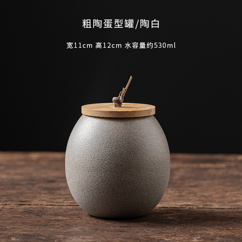 Kézzel készített japán stílusú durva kerámia bambusz fedeles teáskancsó kerámia lezárt háztartási Pu'er fekete tea nedvességálló tárolóedény teásdoboz