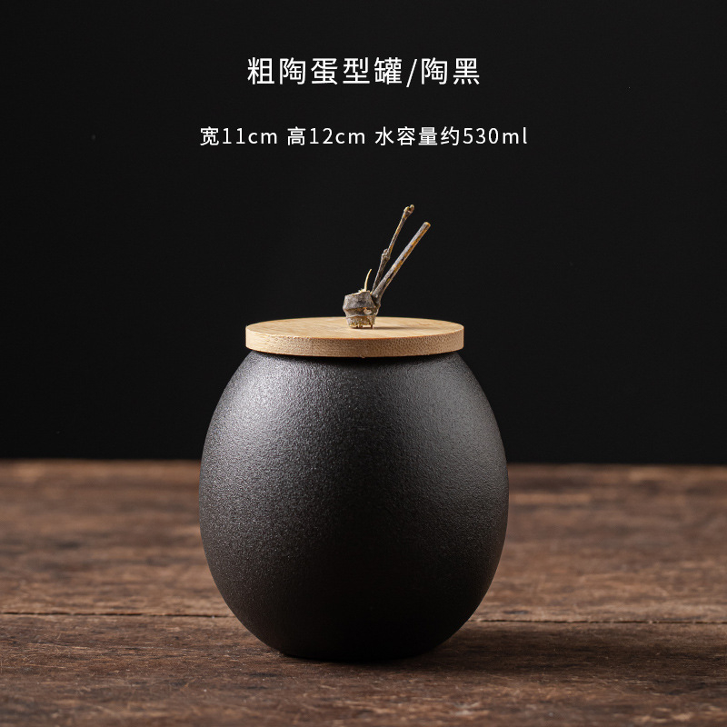 Kézzel készített japán stílusú durva kerámia bambusz fedeles teáskancsó kerámia lezárt háztartási Pu'er fekete tea nedvességálló tárolóedény teásdoboz