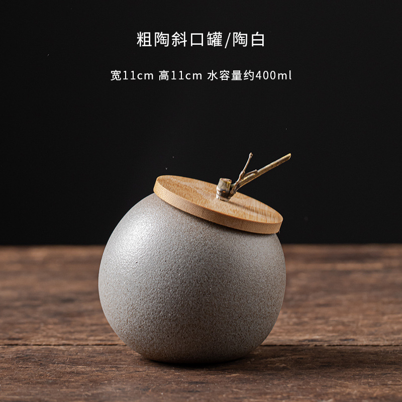 Kézzel készített japán stílusú durva kerámia bambusz fedeles teáskancsó kerámia lezárt háztartási Pu'er fekete tea nedvességálló tárolóedény teásdoboz