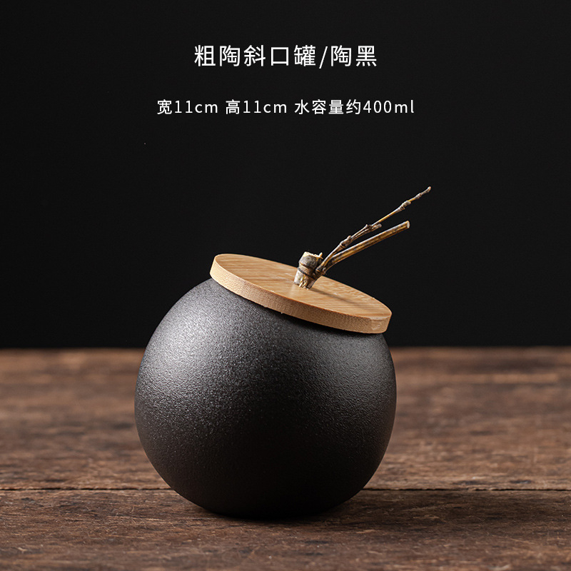Kézzel készített japán stílusú durva kerámia bambusz fedeles teáskancsó kerámia lezárt háztartási Pu'er fekete tea nedvességálló tárolóedény teásdoboz
