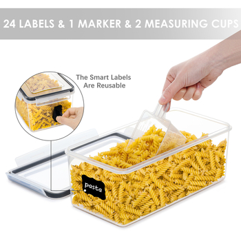 ⊕Διασυνοριακό κουτί αποθήκευσης ρυζιού 3,2 λίτρων με διαφανή πλαστική δεξαμενή αποθήκευσης σιτηρών, σφραγισμένη με σιτηρά και αυτοκόλλητο στυλό μέτρησης