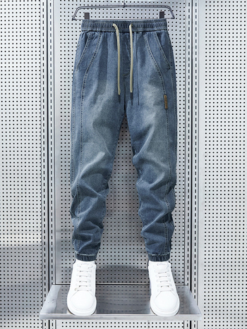 Tiktok Super Hot Leg Jeans, rugalmas, négy évszakos, mindenhez illő, divatos, hongkongi stílusú, lezser Harlan nadrág fiúknak