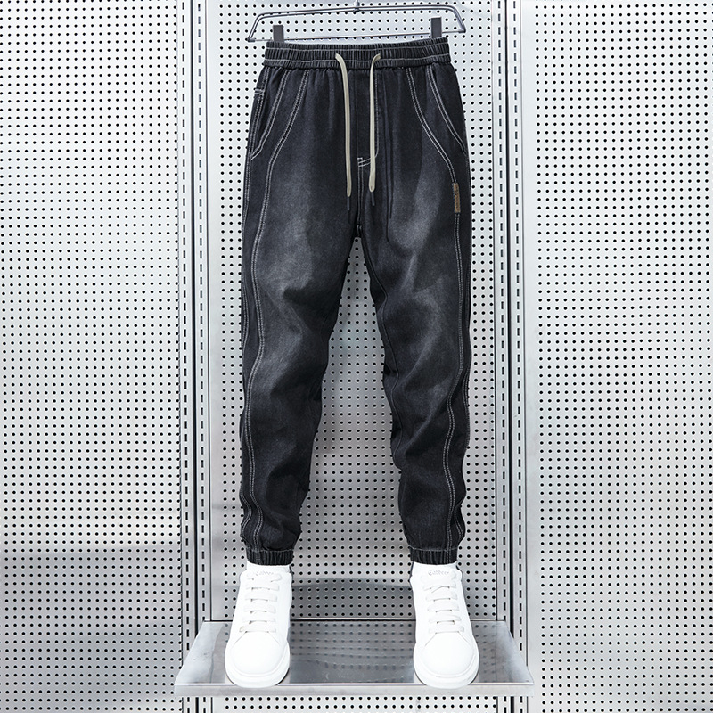 Tiktok Super Hot Leg Jeans, rugalmas, négy évszakos, mindenhez illő, divatos, hongkongi stílusú, lezser Harlan nadrág fiúknak