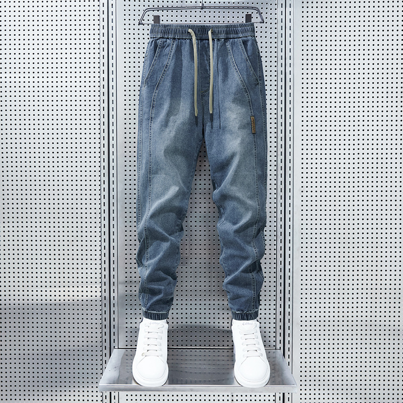 Tiktok Super Hot Leg Jeans, rugalmas, négy évszakos, mindenhez illő, divatos, hongkongi stílusú, lezser Harlan nadrág fiúknak