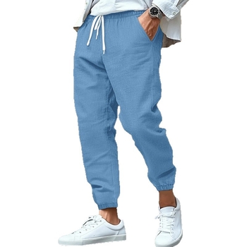 2025 Új Amazon Alkalmi Divat Pamut és Len Férfi Nadrág Nyári Lélegző Lábszárnadrág Strandnadrág Húzózsinóros Nadrág