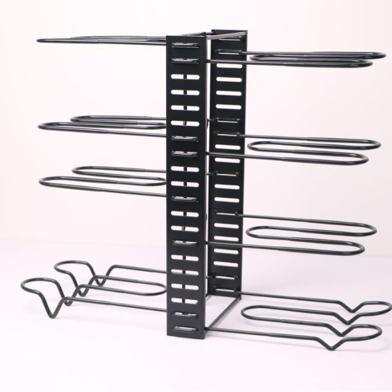 Поставка за съхранение на тенджери, специално проектирана за тенджери, двустранна поставка за тенджери, кухненско съхранение, лесна за разглобяване и сглобяване, вертикална поставка за тенджери от желязна тел, многофункционално съхранение