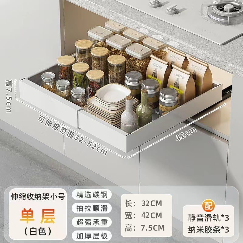 ♡ Coș retractabil pentru dulap, fără perforare, raft de depozitare extractibil sub chiuvetă, sertar, coș pentru bol, depozitare bucătărie