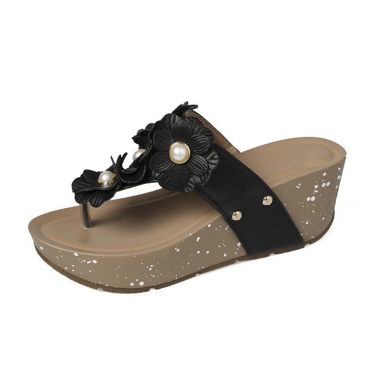 2025 m. naujos, tarpvalstybinio eksporto, didelių dydžių moteriškos madingos, elegantiškos ir patogios, gėlėmis margintos, užmaunamos, pleištinės basutės