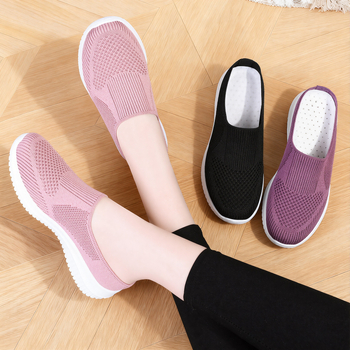 Moteriški batai 2025 m. Didelio dydžio medžiaginiai batai Užsienio prekyba Moteriški batai Kvėpuojantys, megzti batai su minkštu padu, laisvalaikio mamos batai, kvėpuojantys ir patogūs