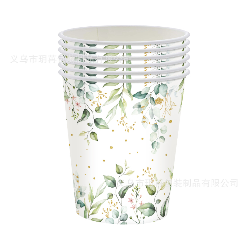 Zsálya eukaliptusz levelek születésnap esküvő babaváró eldobható papír tányér pohár pe terítő húzható zászlókészlet